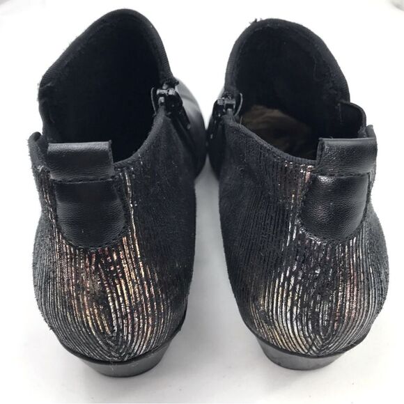 Remonte Black Leather Metallic Irridescent Heel Low Heel Zipper Ankle Boots - Picture 8 of 16